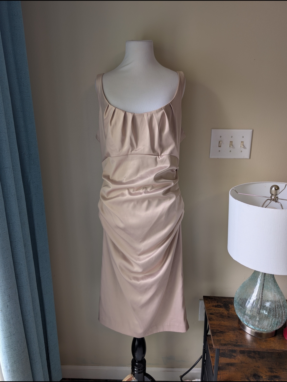 Suzi Chin for Maggy Boutique Satin Midi Dress in Champagne Beige